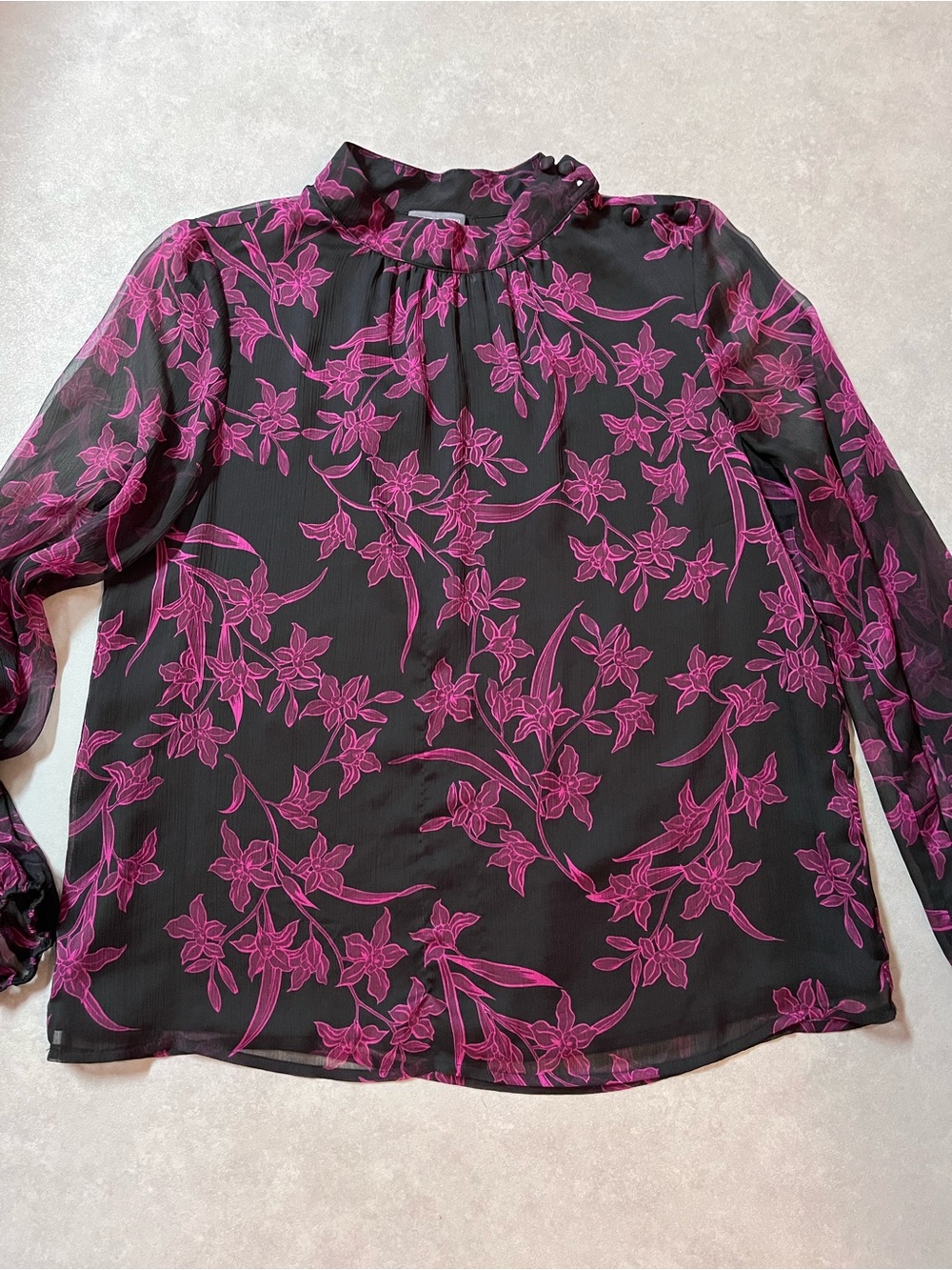 Vince Camuto Black Blouse with Fuchsia Floral Print
Medium